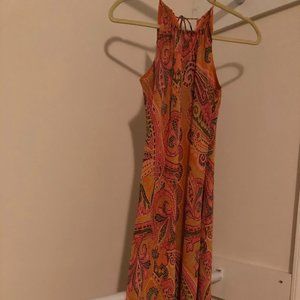 Ann Taylor Orange Paisley Slip Halter Dress Size 4 Petite